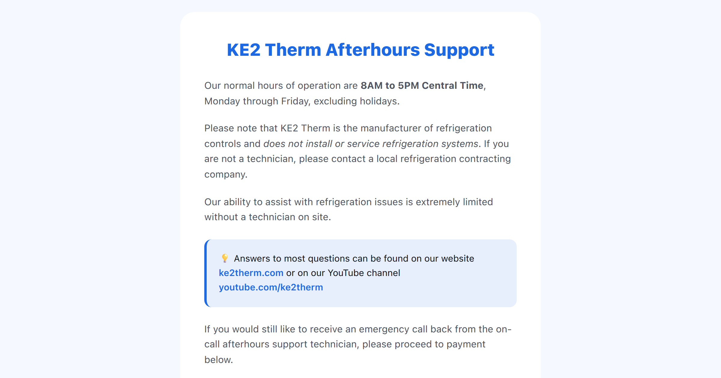 KE2 Therm Support Information